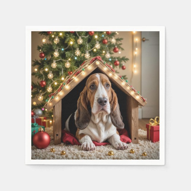 Jul Basset Hound i Doghouse Pappersservett (Framsidan)