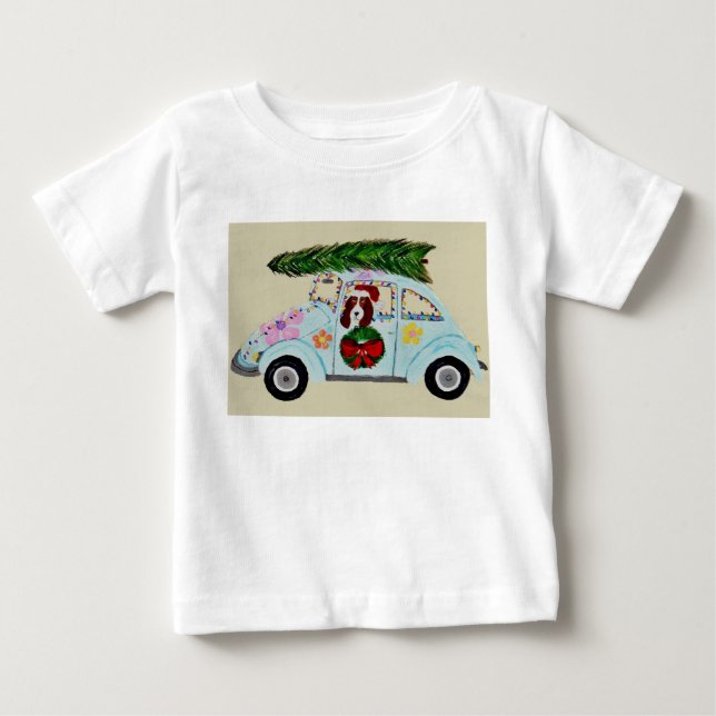 Jul Basset Hound i Hippiebil  T Shirt (Framsida)