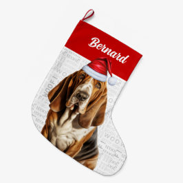 Jul Basset Hound med Hund's Namn Stor Julstrumpa