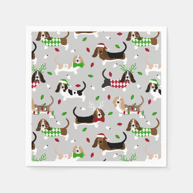 Jul Basset Hound Napkins Pappersservett (Framsidan)