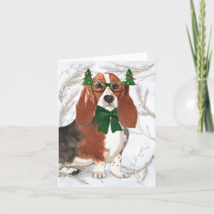 Jul Basset Hound och Botaniskt Gräs Helgkort