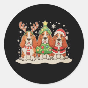 Jul Basset Hound Tomte Hatt Ren Hund Jul Runt Klistermärke