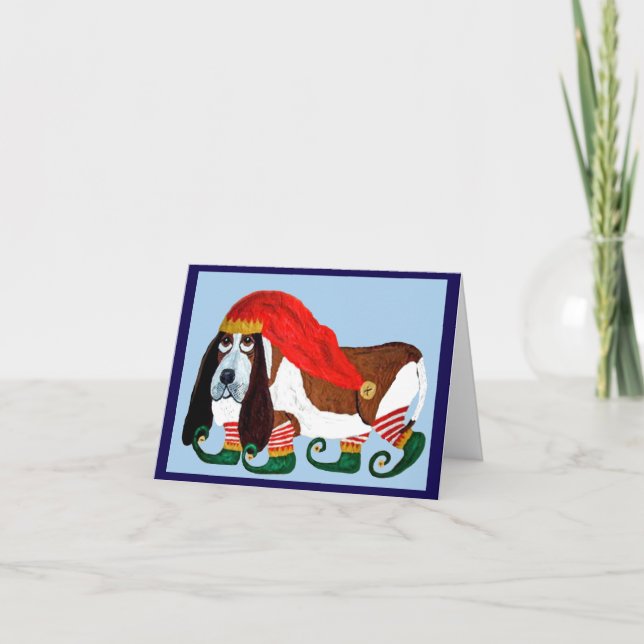 Jul Basset Hound Tomte Inbjudan (Framsida)