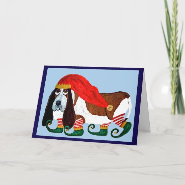 Jul Basset Hound Tomte Kort (Framsida)