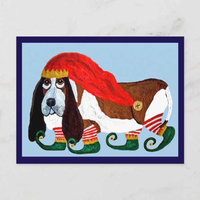 Jul Basset Hound Tomte Vykort (Framsida)