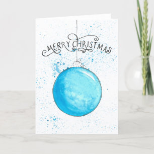 Jul Bauble - Blue Stänk Watercolor Helgkort