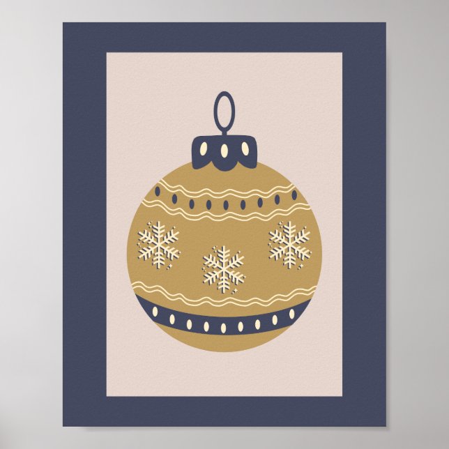 Jul Bauble Guld och Blue Poster (Framsidan)