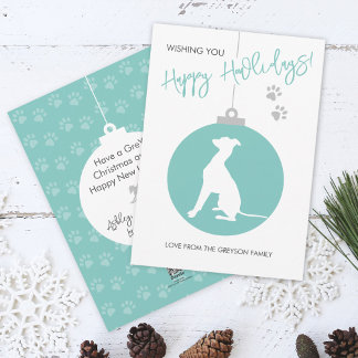 jul Bauble Italible Greyhound Hund Silhouette Julkort