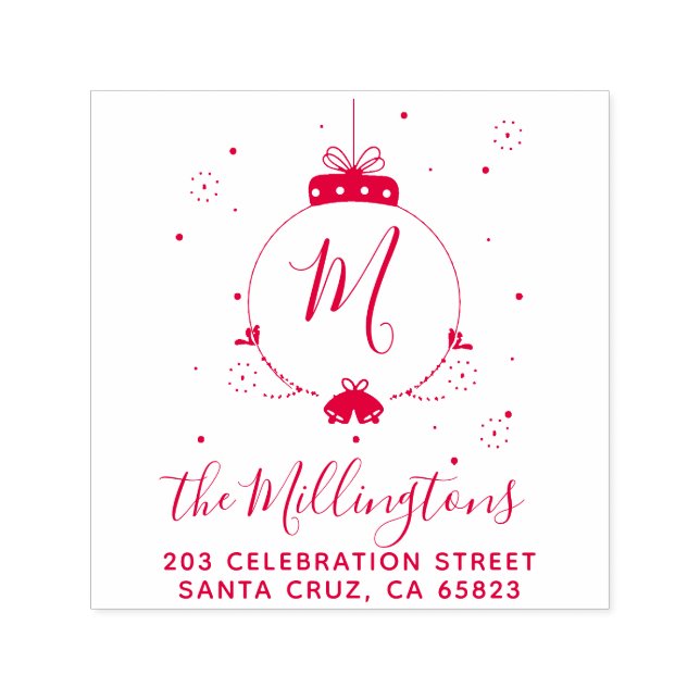 Jul Bauble Monogram Namn & Returadress Självfärgande Stämpel (Design)