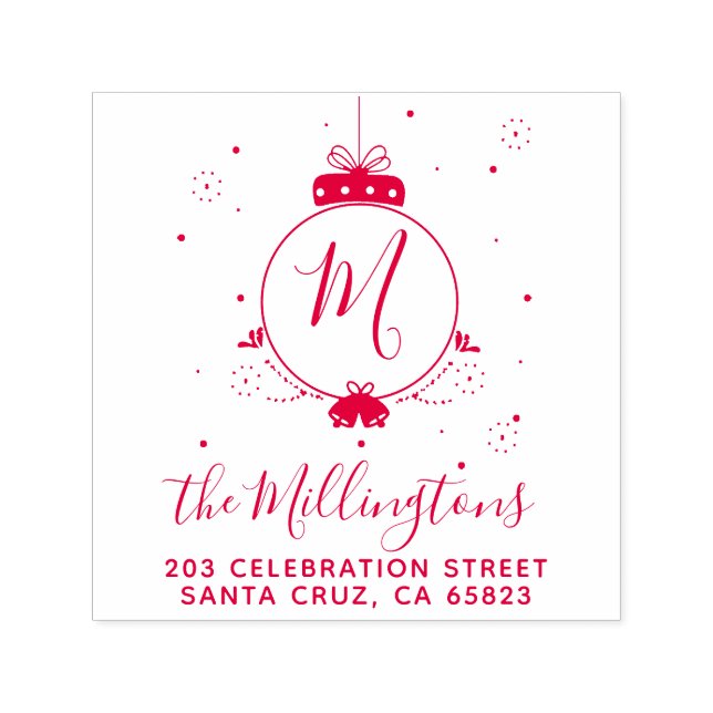 Jul Bauble Monogram-Returadress Självfärgande Stämpel (Design)