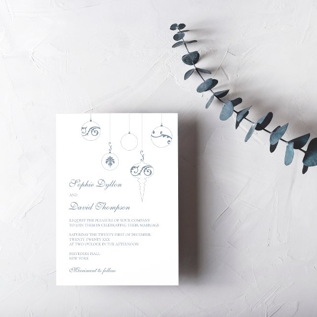 Jul Bauble Ornaments Ice Blue Bröllop Inbjudningar (Christmas Wedding Baubles Wedding Invitation - Ice Blue)