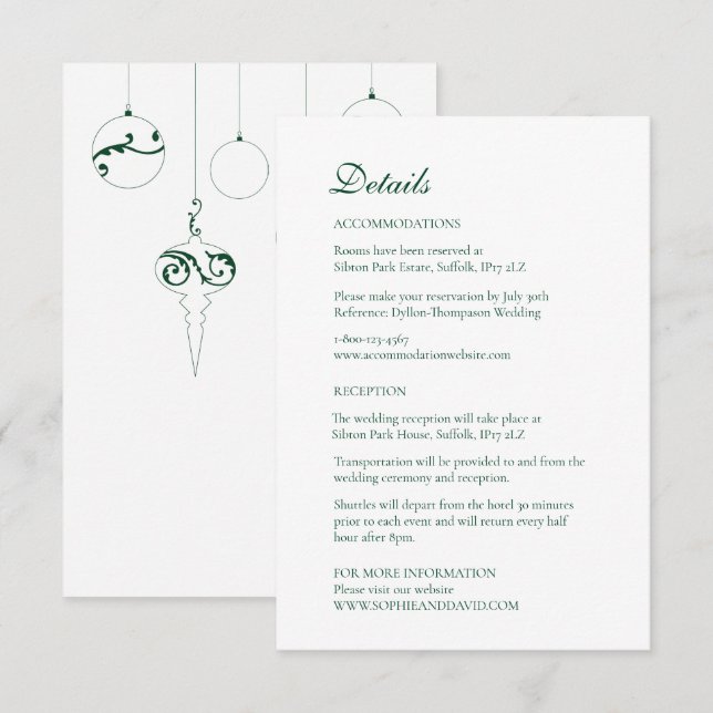 Jul Bauble Ornaments Winter Grönt Tilläggskort (Fram/baksida)