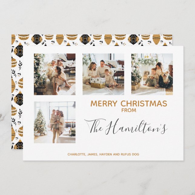 Jul Bauble Patterned 4 Photo Personlig Julkort (Fram/baksida)