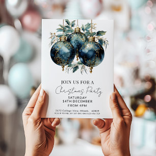 Jul Baubles Navy Guld Helgdag Inbjudningar