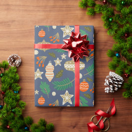 Jul Baubles och Winter Foliage Blue Presentpapper
