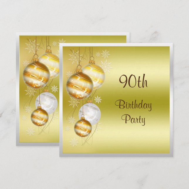 Jul Baubles & Stars 90:e födelsedag Inbjudningar (Fram/baksida)