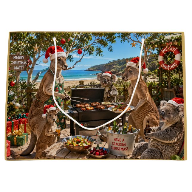 Jul BBQ vid havet med kängurus och koalor (Framsidan)