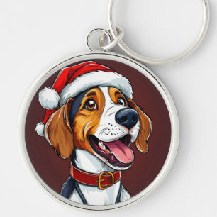 🎄 Jul-Beagle-charm för hundälskare Holiday Gi Rund Silverfärgad Nyckelring