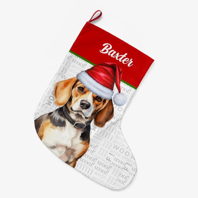 Jul Beagle med Hund Namn Stor Julstrumpa (Framsidan (Hängande))