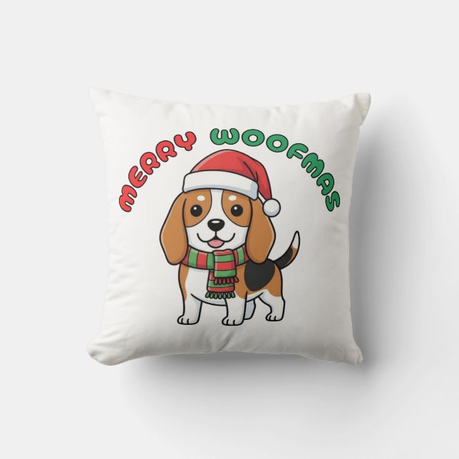 Jul Beagle Pillow: Merry Woofmas Kudde (Framsida)