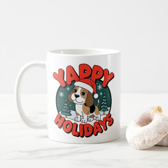 Jul Beagle Yappy Helgdagar Rolig hund Älskare Kaffemugg (Med munk)