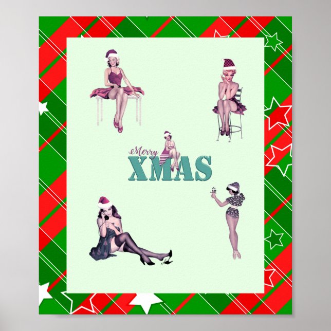 Jul Beauties, Pin-up-tjejer JULAFTON art print v2 Poster (Framsidan)