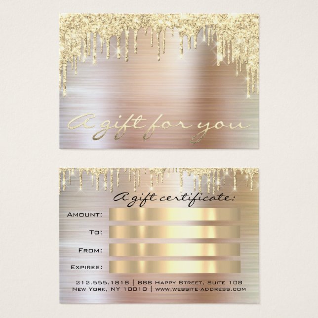 Jul Beauty Salon Guld Gift Certificate Metall Visitkort (Framsida & baksida)