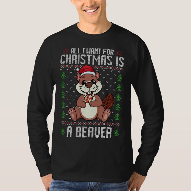 Jul Beaver Ugly Julafton Sweater jul Beave T Shirt (Framsida)