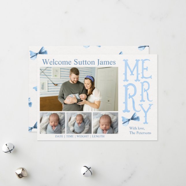 Jul bebis födelse kungörelse julkort (Fram/Back In Situ)