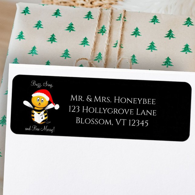 Jul Bee Sjungande Bee Glad! Returadress Etikett (Skapare uppladdad)