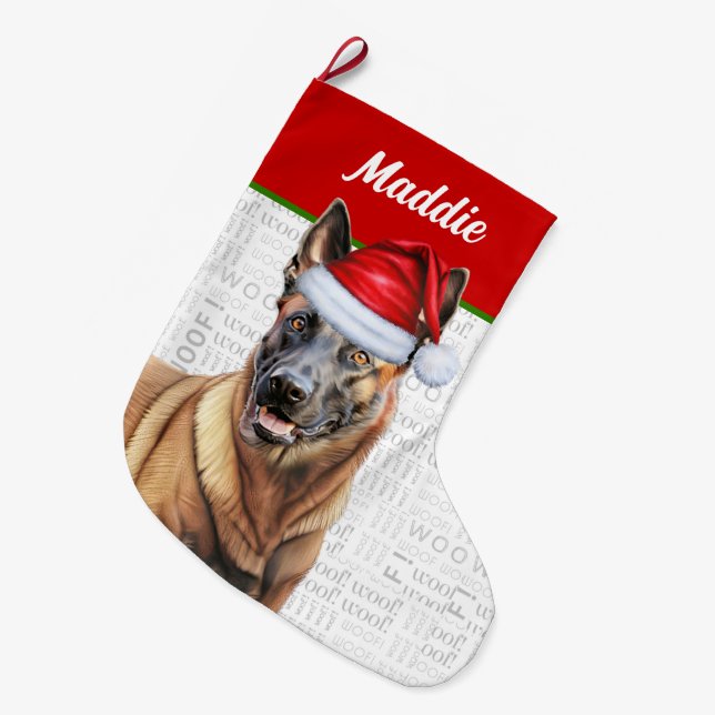 Jul Belgiska Malinois med Hund Namn Stor Julstrumpa (Framsidan (Hängande))