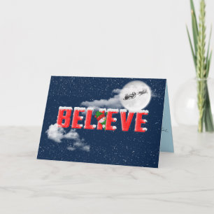Jul BELIEVE med tomten i sleigh på måne Kort