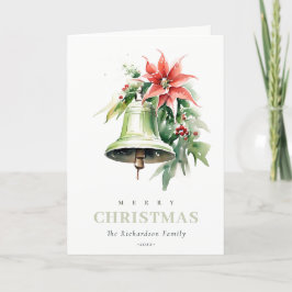 Jul Bell Gräs Poinsettia Foliage Watercolor Helgkort