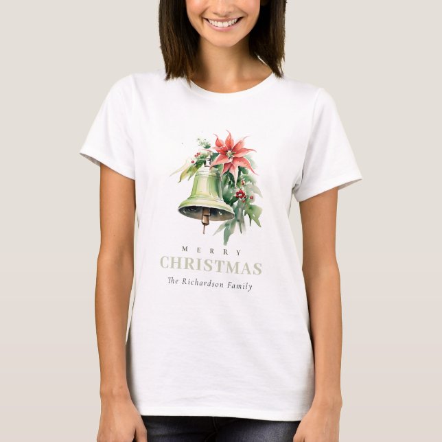 Jul Bell Gräs Poinsettia Foliage Watercolor T Shirt (Framsida)