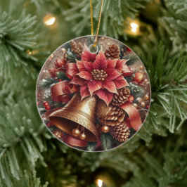 Jul Bell & Poinsettia Julgransprydnad Keramik