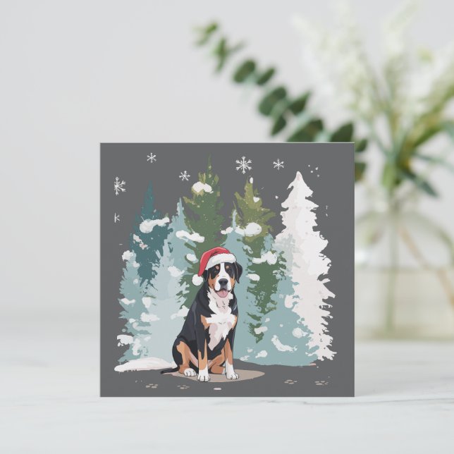 Jul Berner Sennenhund Mamma Valp Vinter  Julkort (Stående Fram)