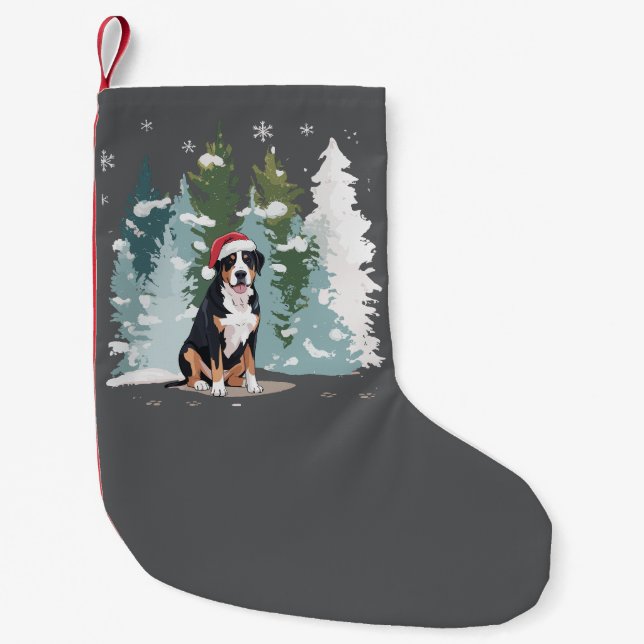 Jul Berner Sennenhund Mamma Valp Vinter  Liten Julstrumpa (Framsidan)