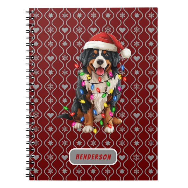 Jul Bernese Hund Santa Customized Namn Anteckningsbok (Framsidan)