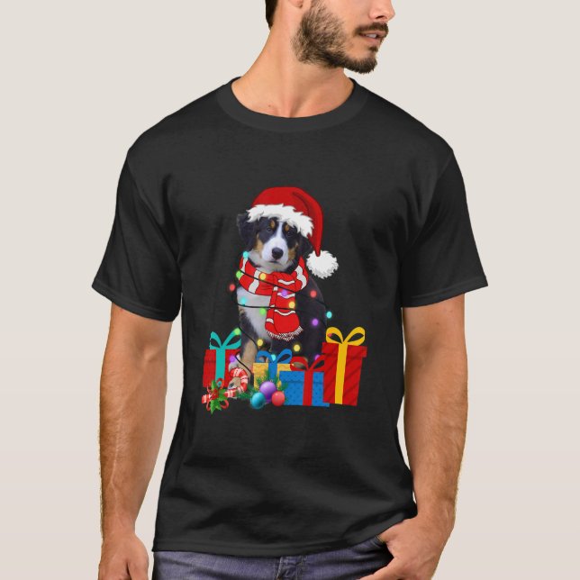 Jul Bernese Mountain Hund Julafton Ljus Santa H T Shirt (Framsida)