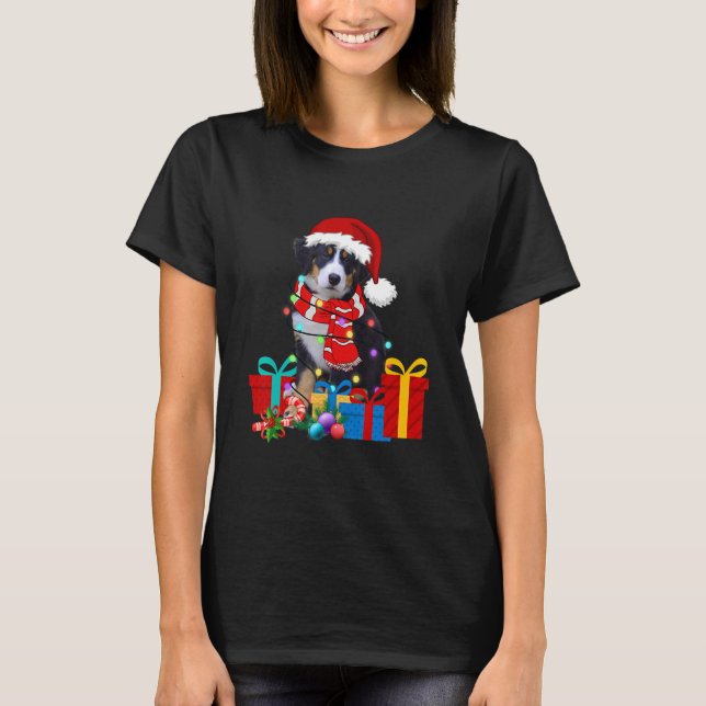 Jul Bernese Mountain Hund Julafton Ljus Santa H T Shirt (Framsida)