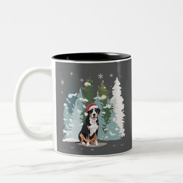 Jul Bernese Mountain Hund Mamma Puppy Winter Två-Tonad Mugg (Vänster)