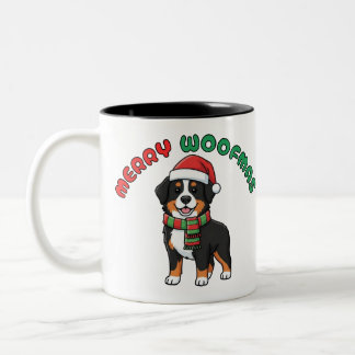 Jul Bernese Mountain Hund Mugg: Merry Woofmas Två-Tonad Mugg