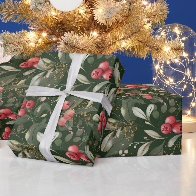 Jul Berries and Leaves Jul Presentpapper (Helgdagar)
