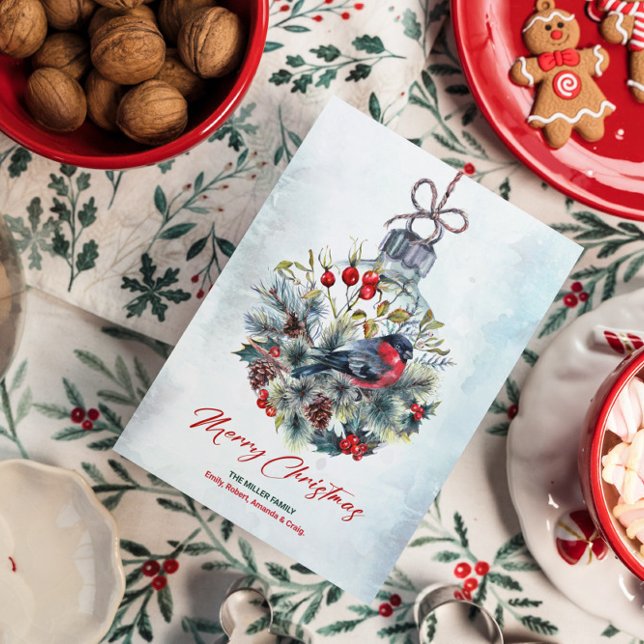 Jul Berries & Bullfinch Ornament Inbjudningar (Skapare uppladdad)