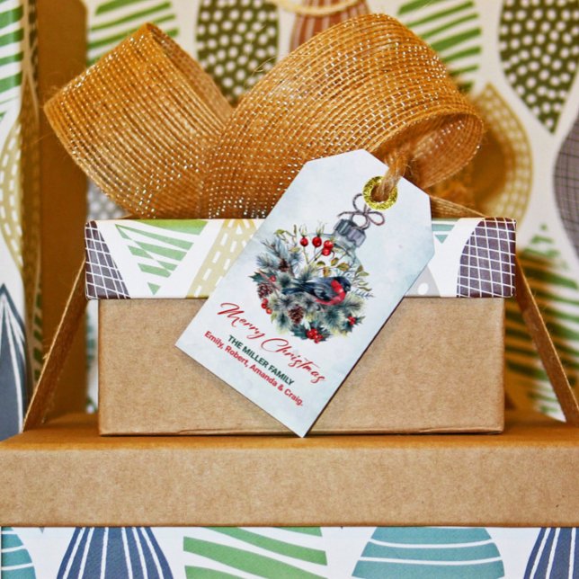 Jul Berries & Bullfinch Ornament Presentetikett (Skapare uppladdad)