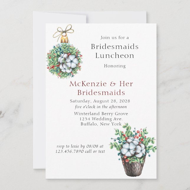 Jul Berries Cotton Bridesmaids Luncheon Inbjudningar (Framsida)