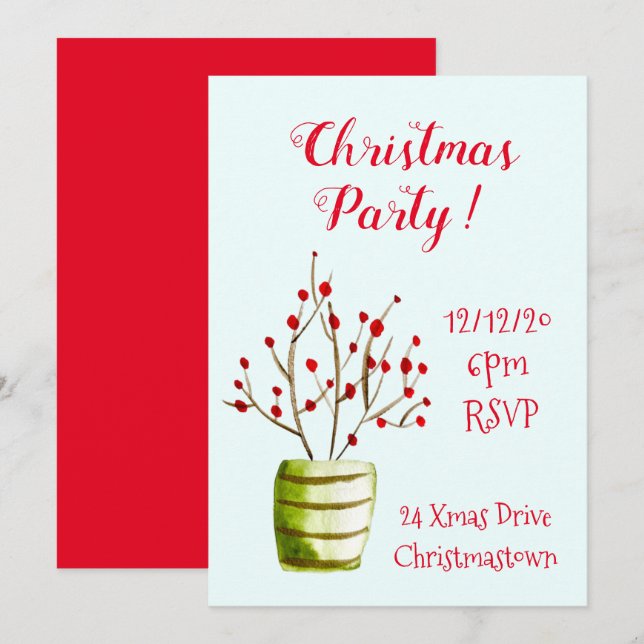 Jul Berries elegant jul party Inbjudningar (Fram/baksida)