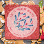 Jul Berries Glitter Homemade Helgdag Baking Fyrkantigt Klistermärke<br><div class="desc">Skapa klistermärken för att märka jultomteprodukter,  helgdag,  godis,  smöroljor,  smörer,  party favors och mer med blått skal och bär på röd faux glitter-bakgrund och ditt budskap i chic.</div>