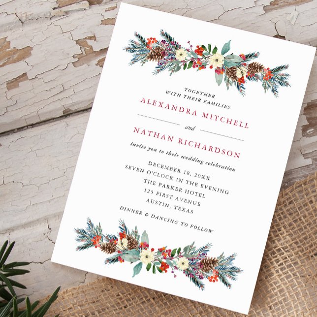 Jul Berries och Gräs | HELGDAG BRÖLLOP Inbjudningar (An elegant and festive holiday wedding invitation)