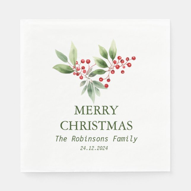 Jul Berry Gren Watercolor Pappersservett (Framsidan)